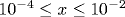 10^{-4}\leq x \leq 10^{-2}