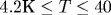 4.2 \text{�}\leq T\leq 40
