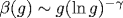 \beta(g)\sim g (\ln g)^{-\gamma}